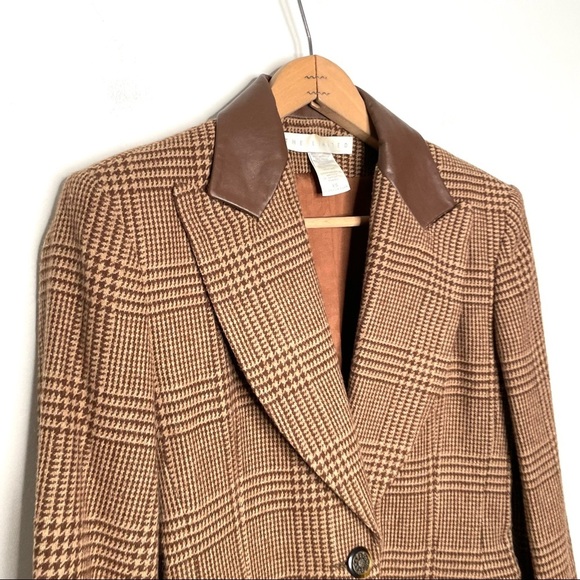 The Limited | Vintage Brown Houndstooth Leather Trim Fitted Blazer - Picture 3 of 7